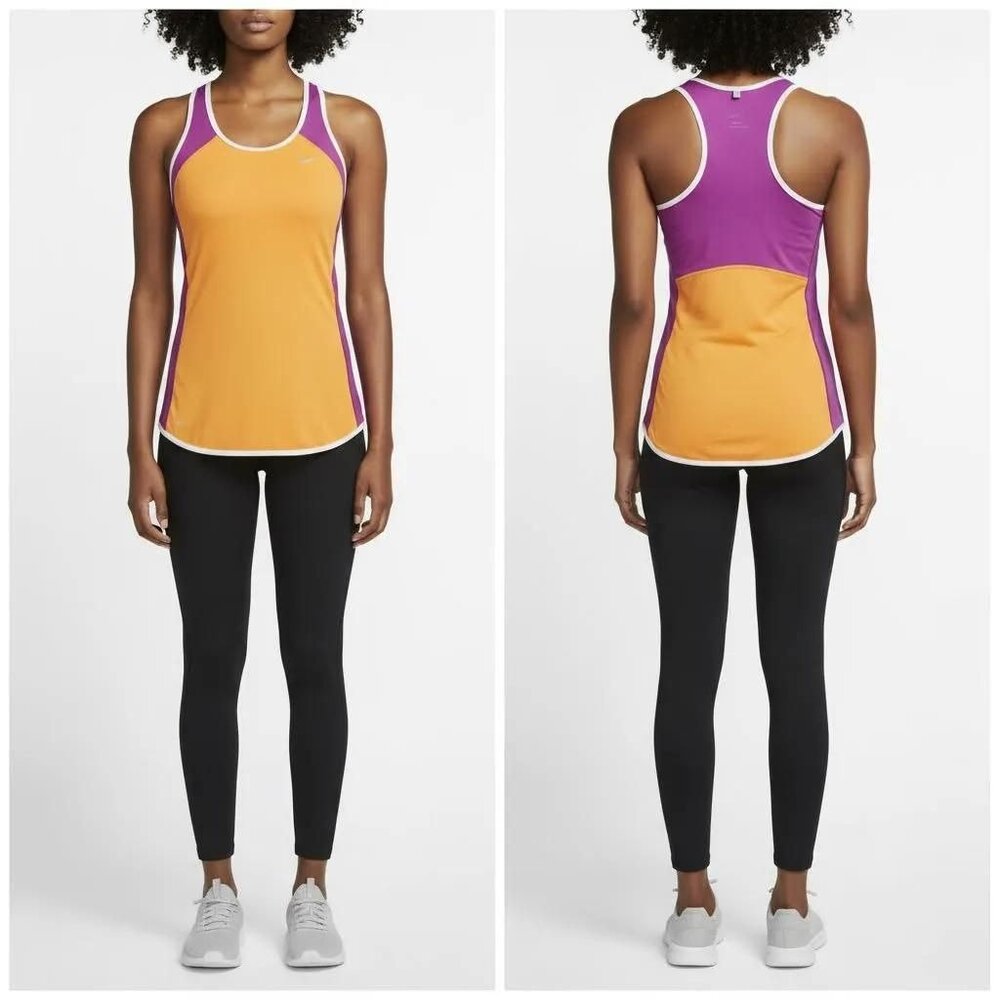 Nike Dri-Fit Women's Purple Orange Color Block Racerback Athletic Tank Top M - Picture 10 of 10